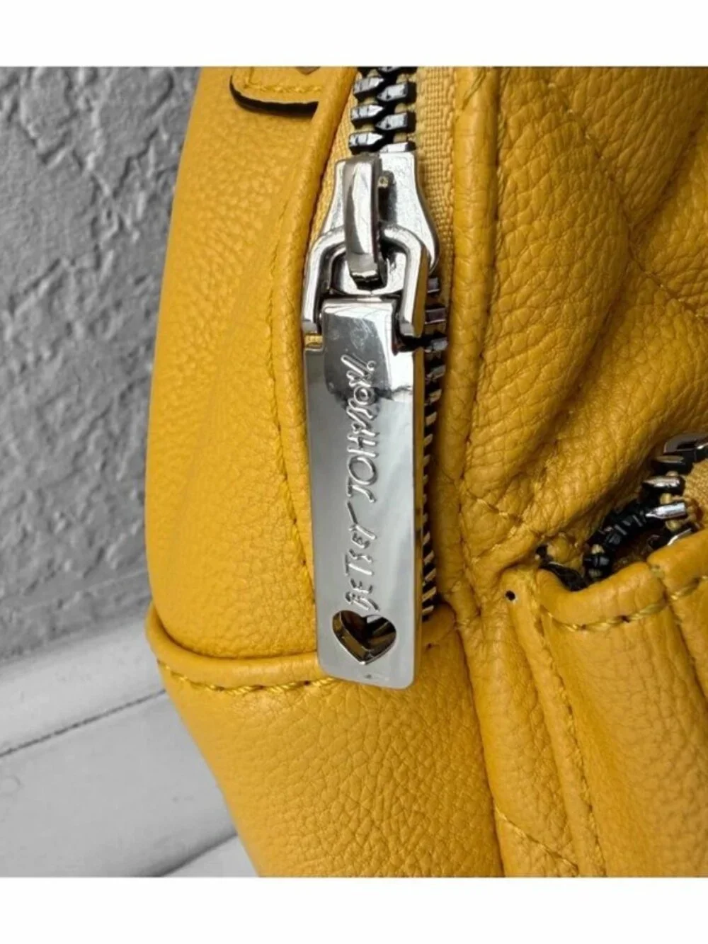 Betsey Johnson Yellow Quilted Mini Backpack with Dog Patch